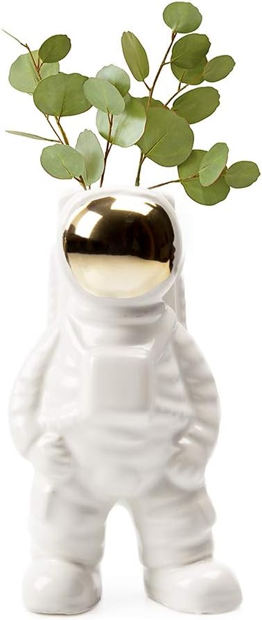 CHIVE - Astronaut Shape Vase, Planter Simple Modern Flower Bud Vase, White and Gold (Medium)