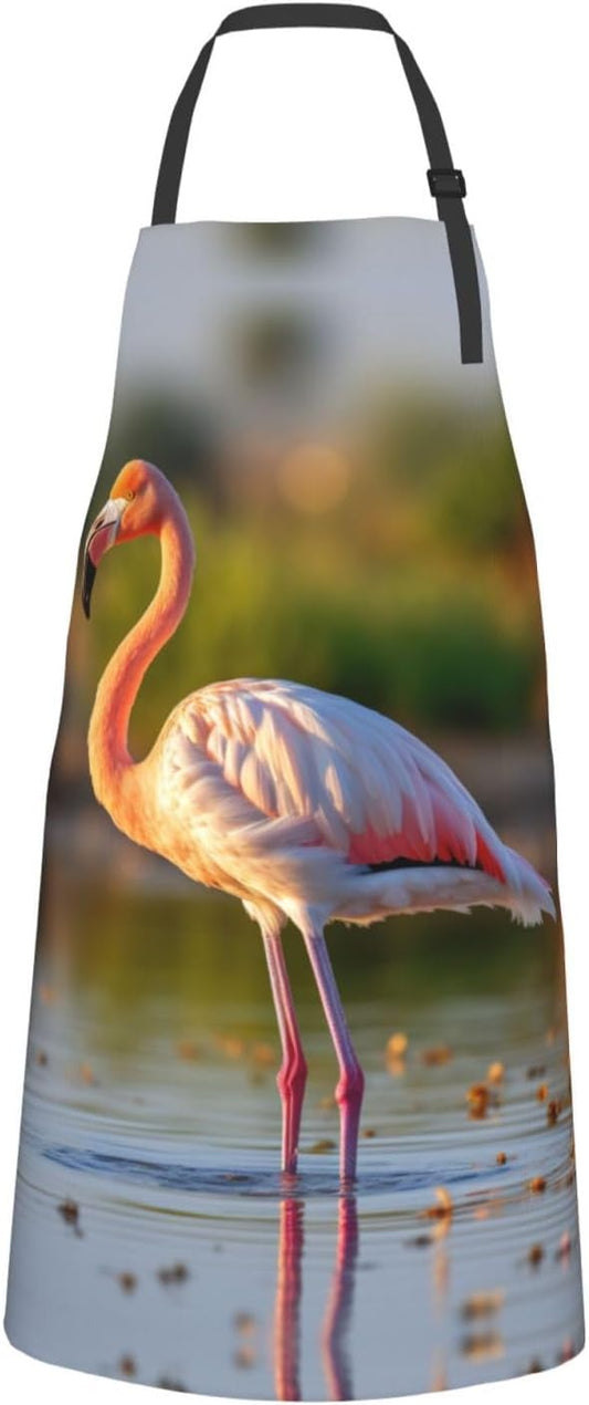 Cute Flamingo print Waterproof apron with pocket adjustable cooking apron for adult kitchen bibs to bake