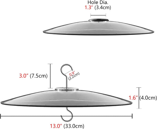 13" Glass Rain Cover for Bird Feeder Outdoors - Baffle on Shepherd Pole/Post or S Hook Hanging - Large Weather Guard Protective Dome - Clear (Dia. 33CM)