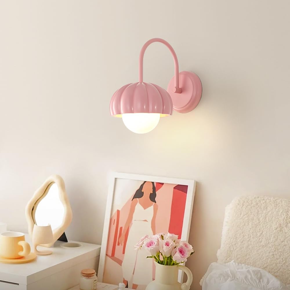 Lights Indoor Modern Pink Bedside Sconce Kids Room,Resin with Globe White PE,Bedside Reading G9 Metal Wall Sconces for Bedroom Living Room lamp