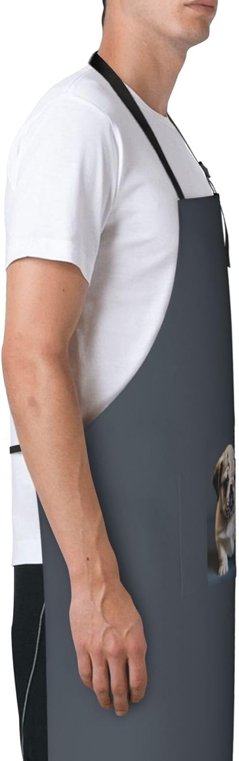 Cute Bulldog Puppy 1 print Waterproof chef's apron with pocket apron for kitchen cooking baking barbecue and gardening