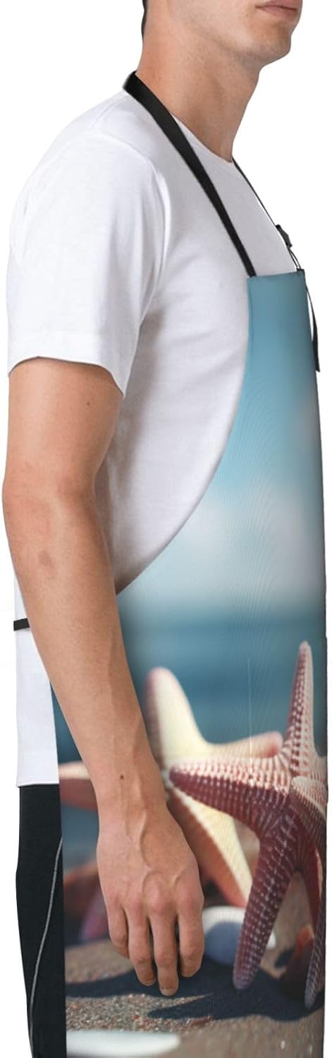 beach starfish print Waterproof apron with pocket adjustable cooking a