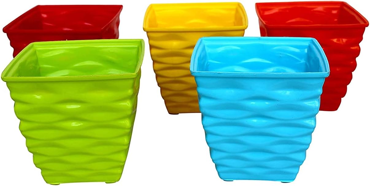 Plastic Diamond Pot Set (Multicolored, 5-Pieces)