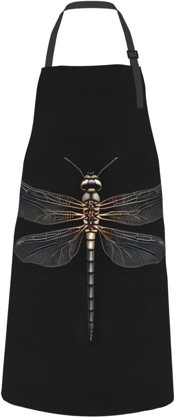 Dragonfly Black Print Laundry apron 28x33 In Waterproof Kitchen Apron with Pockets for Cooking Baking