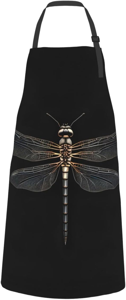 Dragonfly Black Print Laundry apron 28x33 In Waterproof Kitchen Apron with Pockets for Cooking Baking