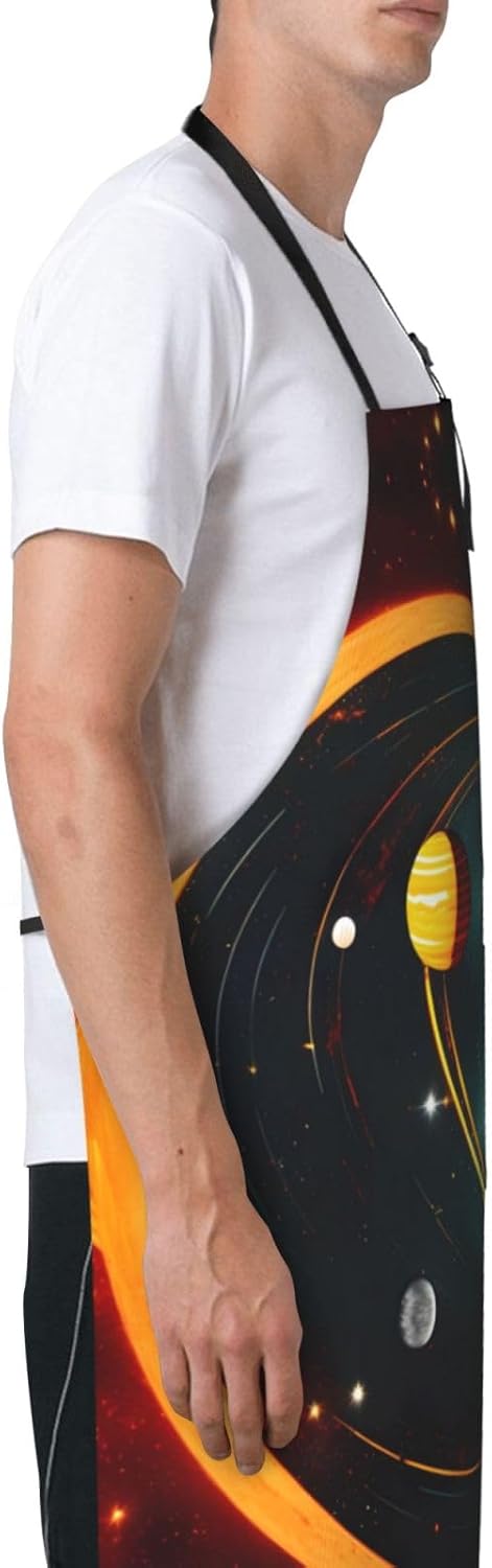 Solar System Jupiter Saturn print Waterproof chef's apron with pocket apron for kitchen cooking baking barbecue and gardening