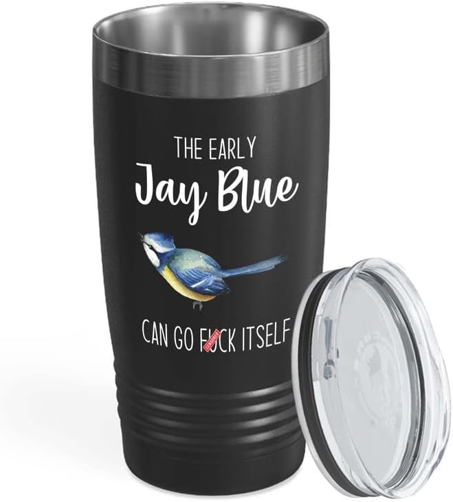 Bird Lover Black Edition Viking Tumbler 20oz - Early Jay Blue go - Hummingbird Nest Cage Parrot Dad Gardening Outdoor Birdwatcher Feeder