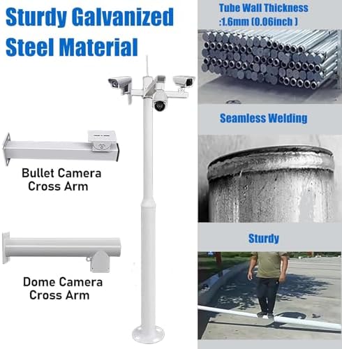 Universal Security Camera Mounting Pole, Adjustable 6.6FT to 19.6FT Stand for Solar Street Lights & Outdoor Surveillance, Ideal for Backyard, Garden & Driveway Use