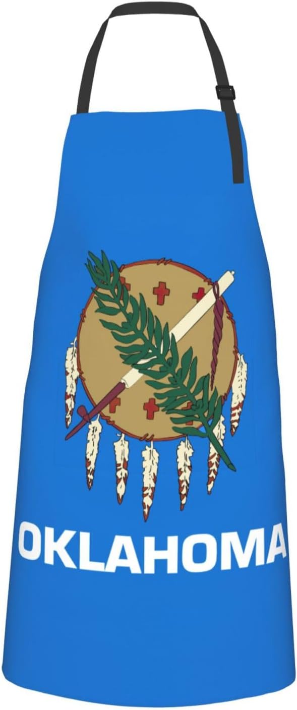 YANYU Oklahoma State Flag Print 28x33 In Kitchen Apron Stylish Chef Apron with Pockets for Cooking Baking Painting