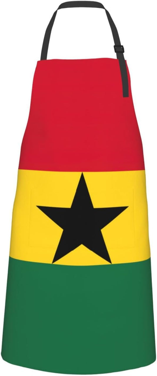 Flag of Ghana print Waterproof chef's apron with pocket apron for kitchen cooking baking barbecue and gardening