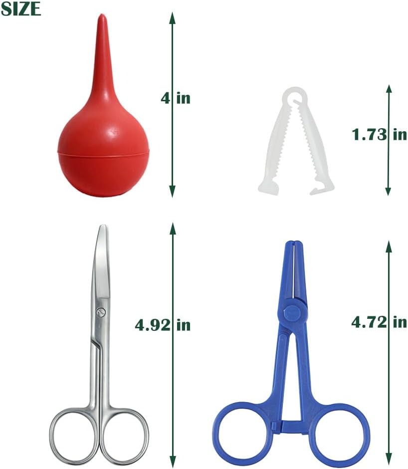 Animal Birth Kit with Curved Scissors | Disposable Umbilical Clamps, H