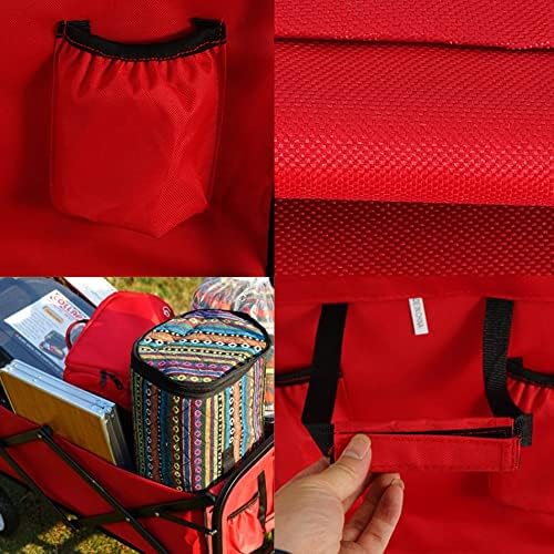 JSEIAJB Portable Utility Wagon Home Garden Wagon Cart with Storage Basket Folding Cart Camping Cart Outdoor Wagon 4 Wheels Beach Trolley(White-Dinosaur Doodle4)