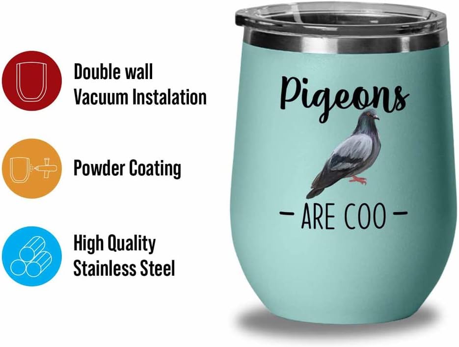 Bird Lover Teal Edition Wine Tumbler 12oz - Pgeons are coo - Hummingbi