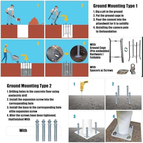 Universal Security Camera Mounting Pole, Adjustable 6.6FT to 19.6FT Stand for Solar Street Lights & Outdoor Surveillance, Ideal for Backyard, Garden & Driveway Use