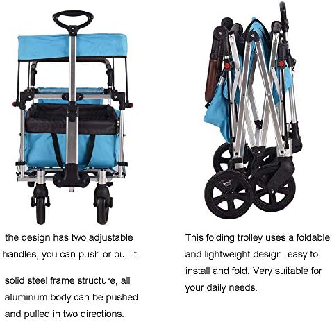 Portable Camping Cart,Large Capacity Garden Folding Cart Sun ShadingChildren's Trolley Portable Holiday Camping Garden Transport Vehicle