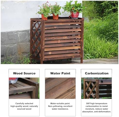 Solid Wood Air Conditioning Flower Stand, Waterproof Dustproof Air Conditioner Fence Screen, Plant Stand Air Conditioner Fence, Thickened Wooden Board Air Cond