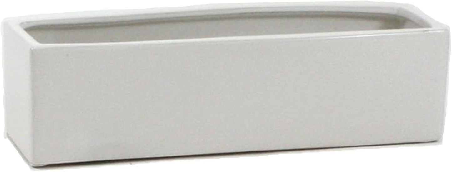 WGVI Long Rectangle Ceramic Planter Vase in White 14" x 4" x 4"H, Rectangular Box Block Terrarium Pot, Flower Arrangement, Tabletop Centerpiece, Home Decor Organization Storage Container, 1 Pc.