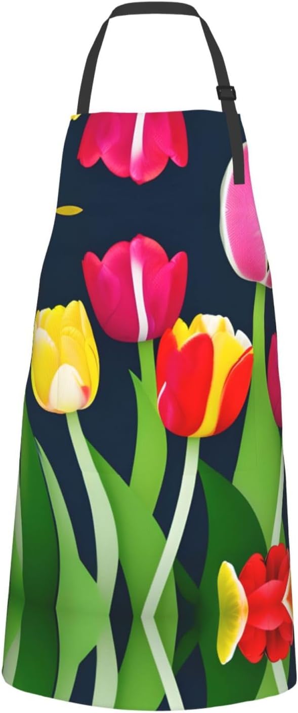 Colorful Tulips pattern Print Laundry apron 28x33 In Waterproof Kitche