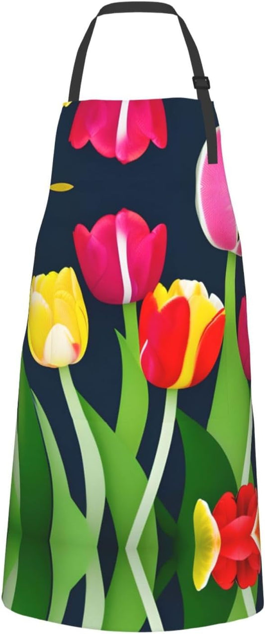Colorful Tulips pattern Print Laundry apron 28x33 In Waterproof Kitche