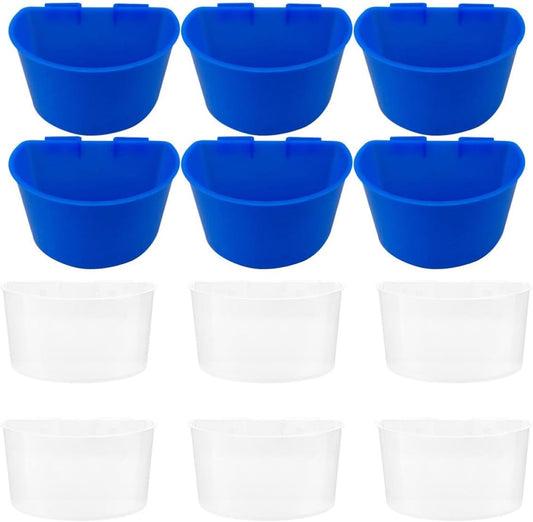 Milisten 12pcs Large Blue Hanging Bird Feeder Food Trough Water Cup Set for Bird Cage Feeding Pigeon Cage Accessory