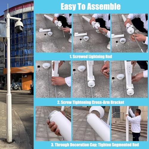 Universal Security Camera Mounting Pole, Adjustable 6.6FT to 19.6FT Stand for Solar Street Lights & Outdoor Surveillance, Ideal for Backyard, Garden & Driveway Use