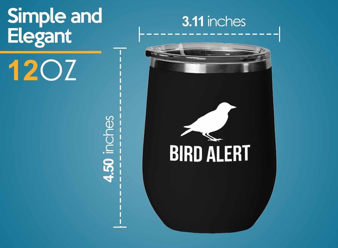 Birding Black Edition Wine Tumbler 12oz - Bird alert - Bird Feeder Bac