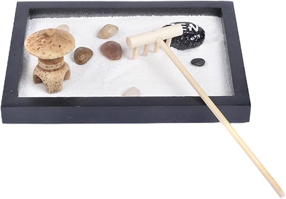 Japanese Zen Garden for Desk 6x4 Inches Large Tray White Sand River Ro