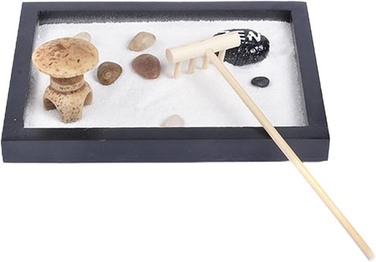 Japanese Zen Garden for Desk 6x4 Inches Large Tray White Sand River Ro