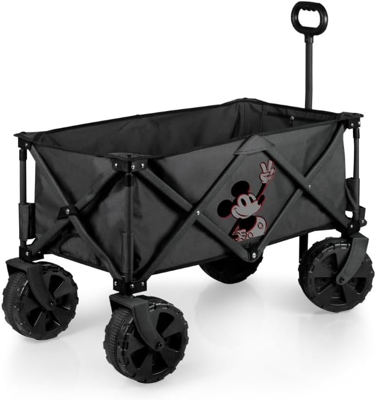 PICNIC TIME Disney Mickey Mouse Adventure Wagon Elite All-Terrain Beach Wagon withTable Top Lid & Soft Cooler Liner, Utility Wagon, Garden Wagon, (Dark Gray)