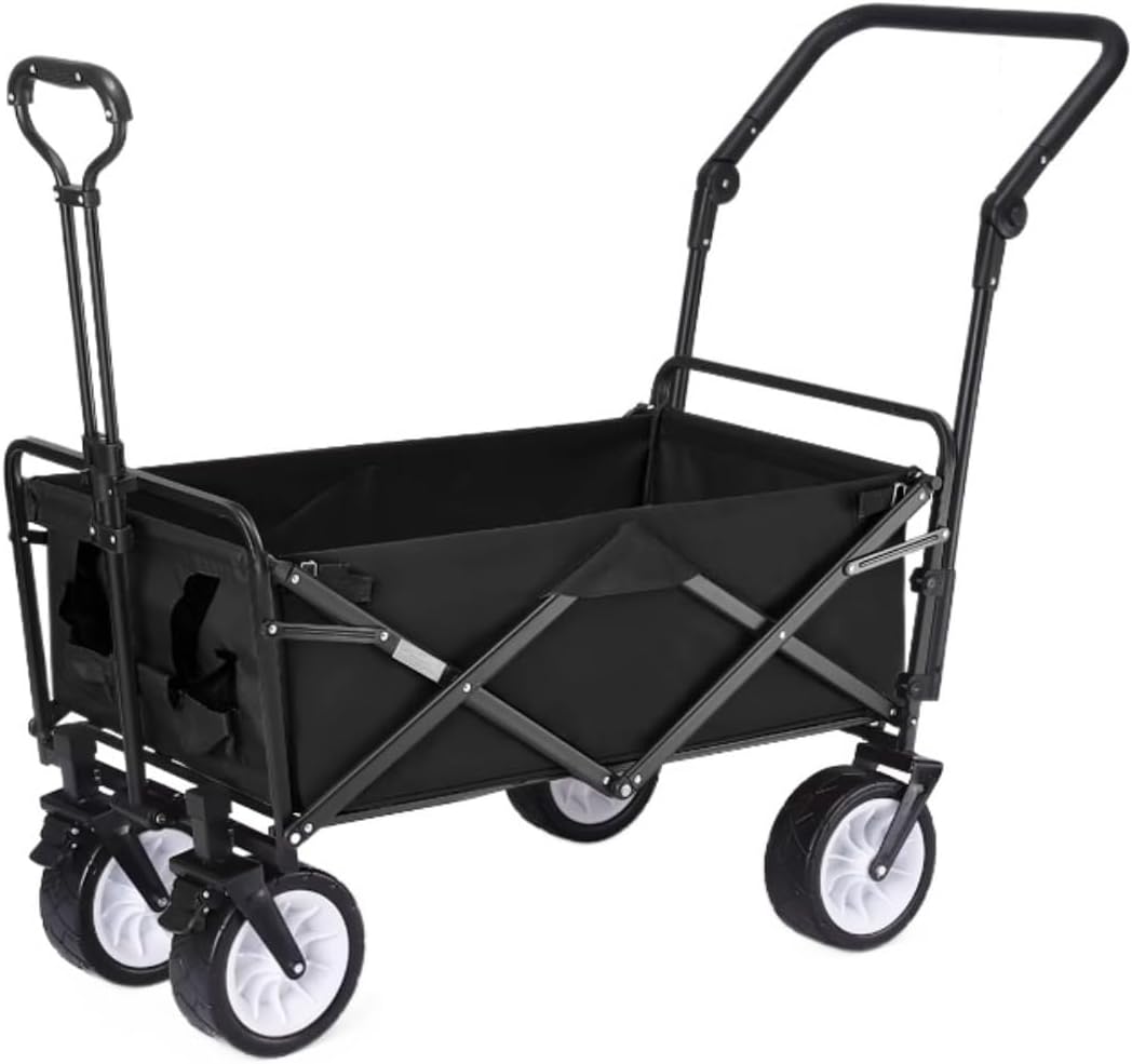 Portable Camping Cart,Heavy Duty Folding Wagon with 4 Wheels for Camping Beach and Fishing Outdoor Garden Cart and Shopping Trolley with Pull Handle for Festivals and Events