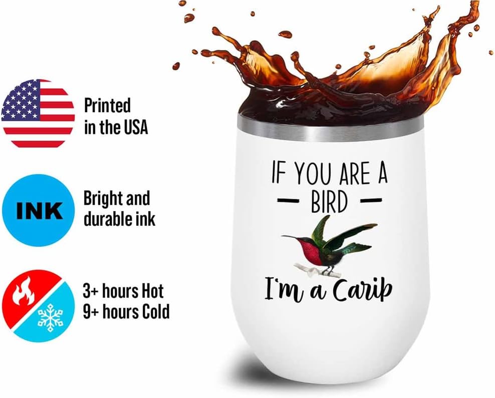 Bird Lover White Edition Wine Tumbler 12oz - Bird and Carib - Hummingbird Nest Cage Parrot Dad Gardening Outdoor Birdwatcher Feeder