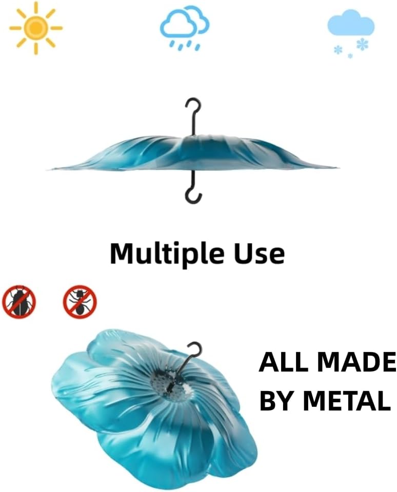 Metal Bird Feeder Large Weather Guard Protective Dome for Rain 13 Inches Rain Proof Bird Feeder Battle Hummingbird Feeder Sun Shade Cover with Flower Design