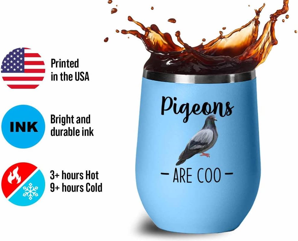 Bird Lover Blue Edition Wine Tumbler 12oz - Pgeons are coo - Hummingbi