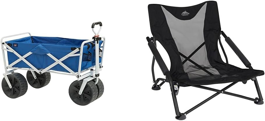 MacSports 150lb Capacity All Terrain Beach Wagon and Cascade Mountain Tech 250lb Capacity Camping Chair Bundle
