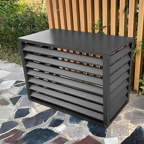 Aluminum Mini-Split AC Condenser Cover with Fencing & Built-in Plant Stand - Outdoor Air Conditioner Unit Protection (Size: 110x60x80cm / 43x24x32in, Color: White)