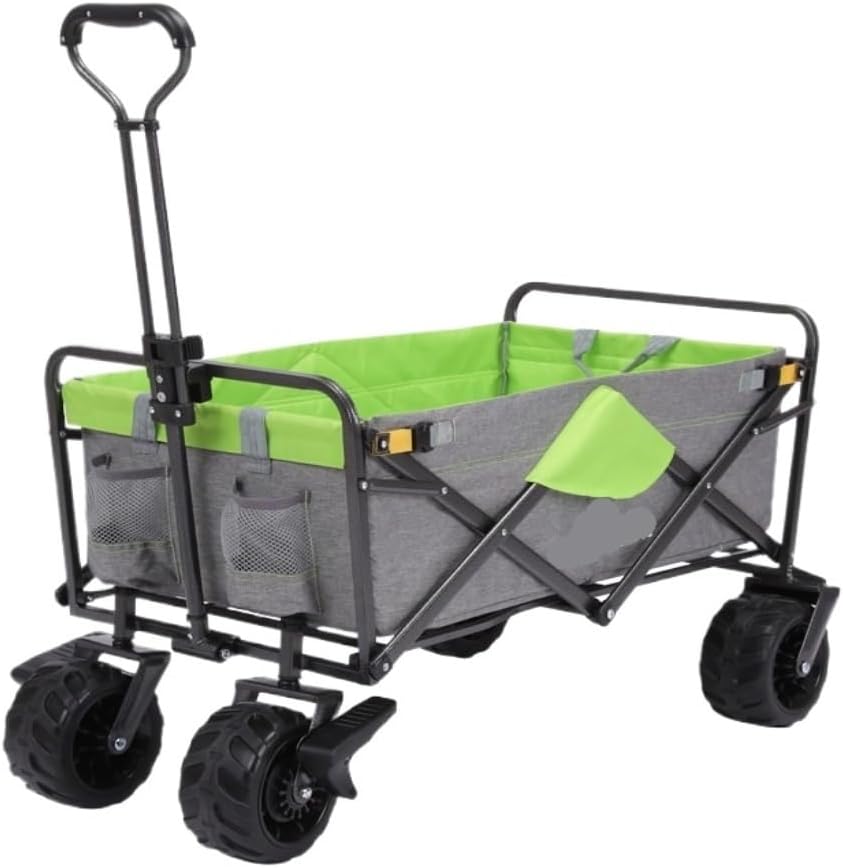Portable Camping Cart,Outdoor Folding Beach Camping Trolley Cart with Tent Trailer Off Road Supplies Picnic Camp Shopping Green Color
