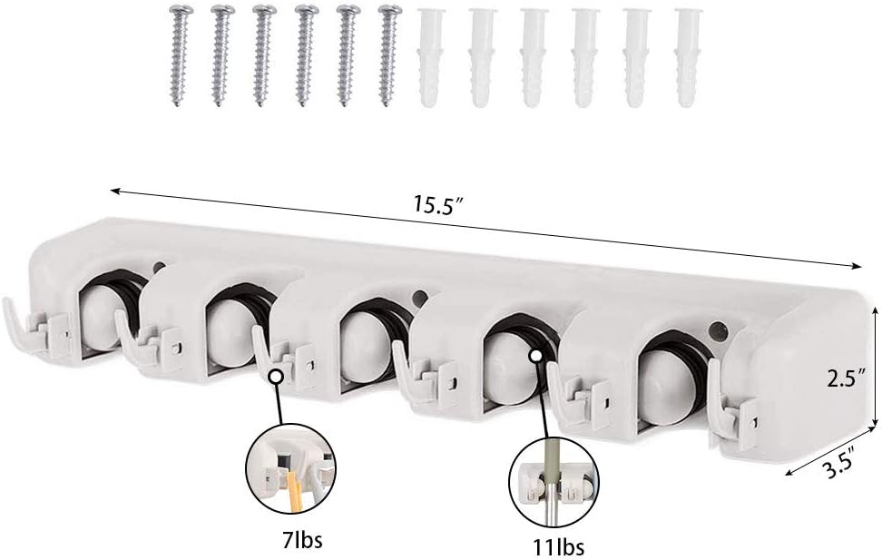 C-CHAIN Mop and Broom Holder, 5 Position with 6 Hooks Garage Storage H