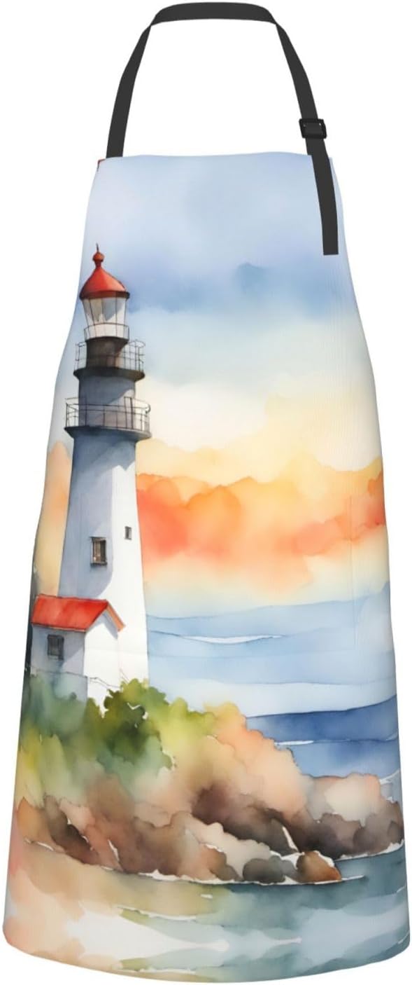 Lighthouse print Waterproof apron with pocket adjustable cooking apron for adult kitchen bibs to bake