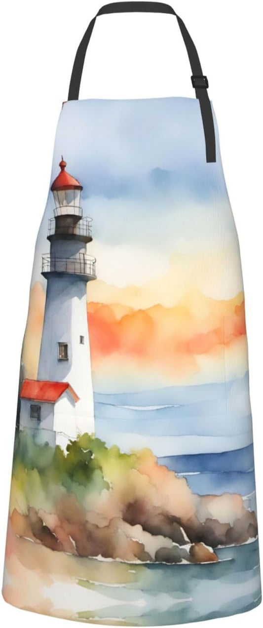 Lighthouse print Waterproof apron with pocket adjustable cooking apron for adult kitchen bibs to bake