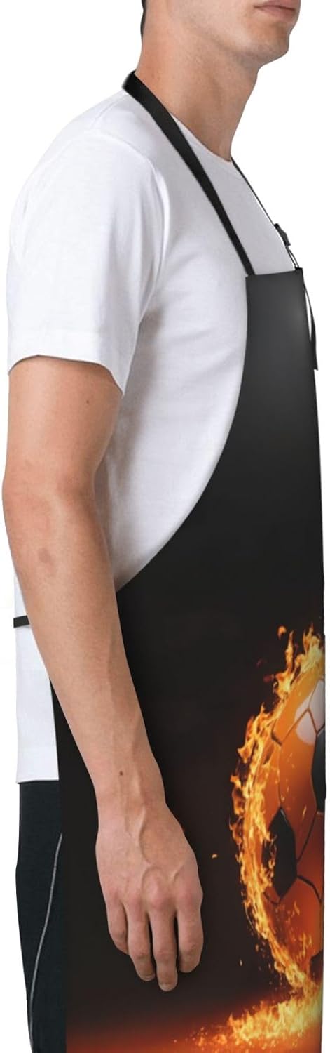 Soccer print Waterproof chef's apron with pocket apron for kitchen cooking baking barbecue and gardening