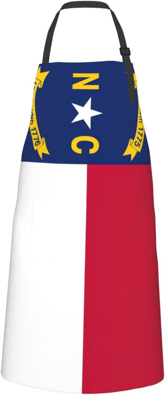 North Carolina state flag print Waterproof chef's apron with pocket apron for kitchen cooking baking barbecue and gardening