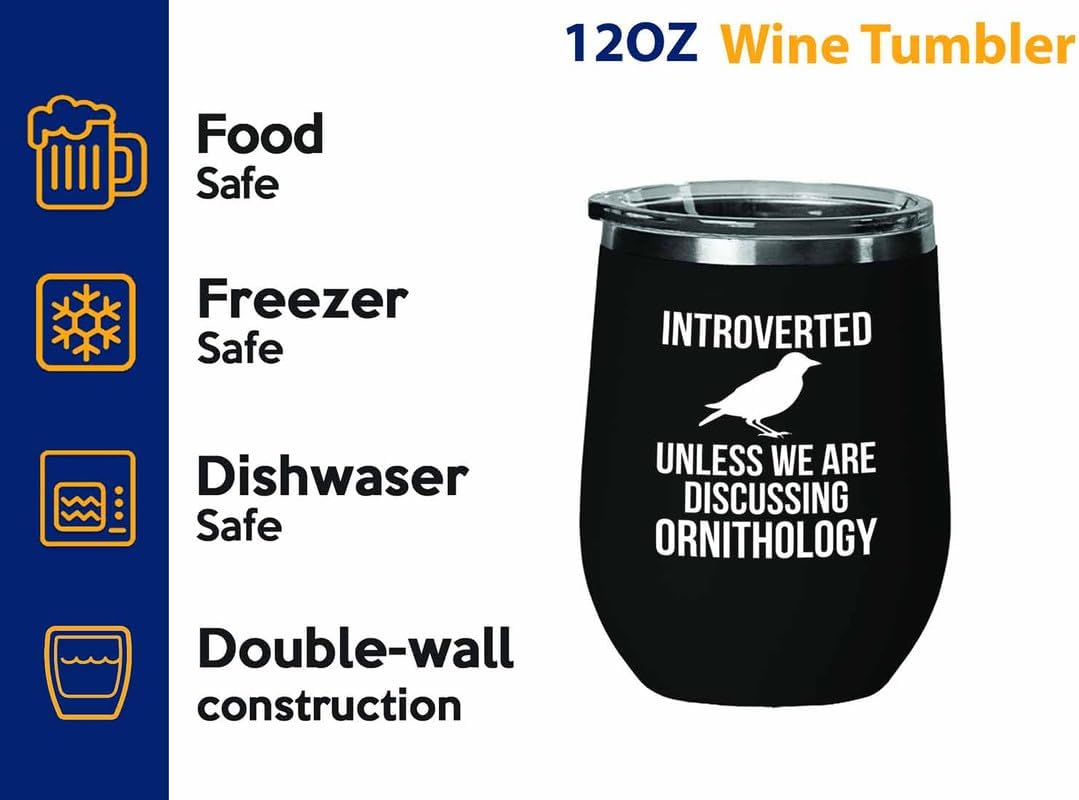 Birding Black Edition Wine Tumbler 12oz - Introverted unless - Bird Fe