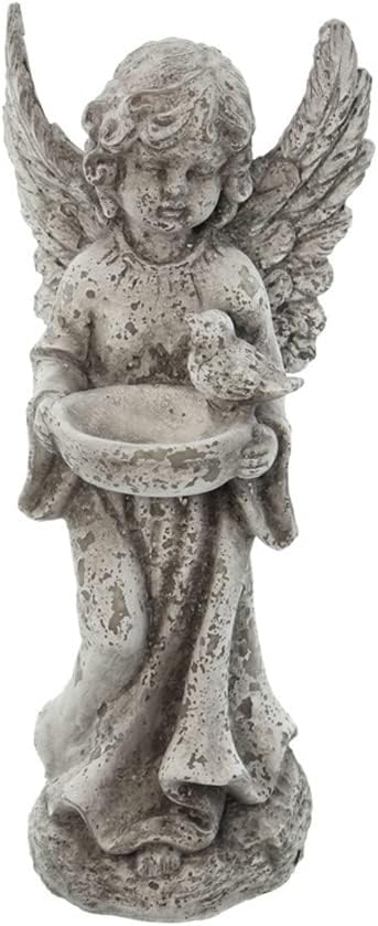 Resin Small Angel Birdfeeder Statuary with Bird Decor,Distressed Bird Feeder Stand for Indoor Outdoor