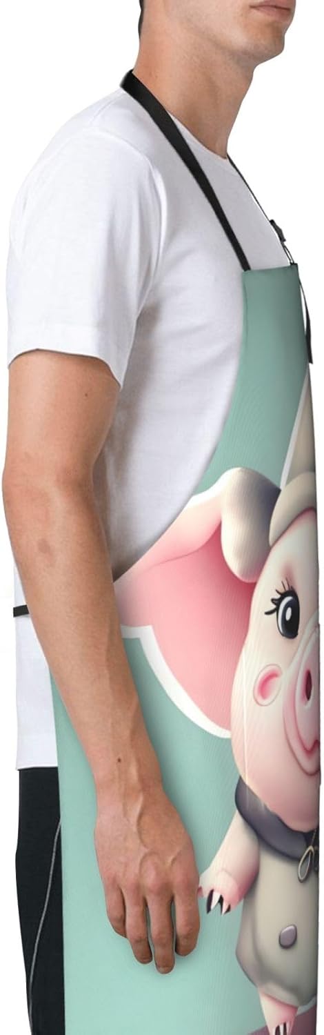 Cute Pig Print Laundry apron 28x33 In Waterproof Kitchen Apron with Pockets for Cooking Baking