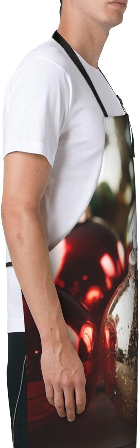 Merry Christmas Ball print Waterproof apron with pocket adjustable coo