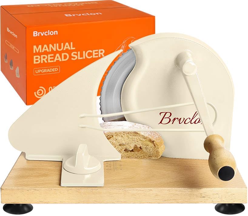 Manual Bread Slicer Adjustable Thickness, Hand Crank Bread Slicer for Homemade Sourdough Bread with Scale Line & Suction Cup & Metal Guide,Quality Solid Wood Base & Gift-Level Packaging