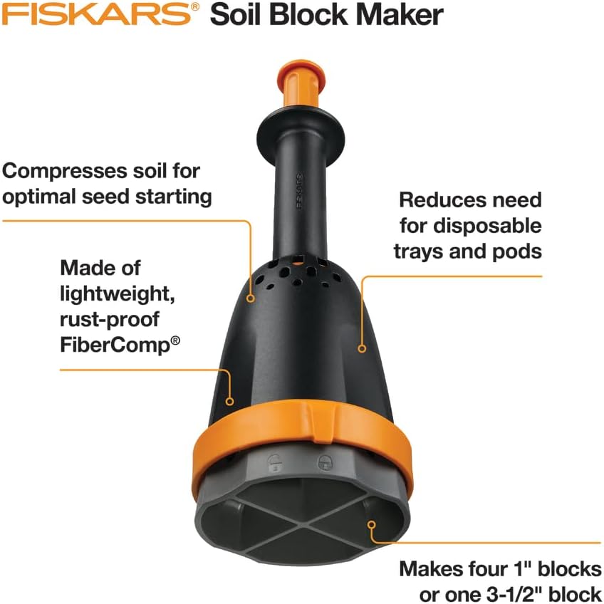 Fiskars Soil Block Maker for Garden Seeds with Natural Air Pruning, Ec