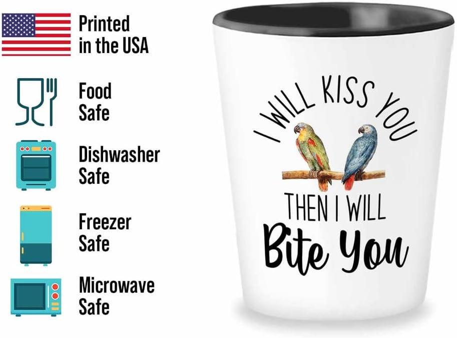 Bird Lover Shot Glass 1.5oz - Kiss then bite you - Hummingbird Nest Cage Parrot Dad Gardening Outdoor Birdwatcher Feeder
