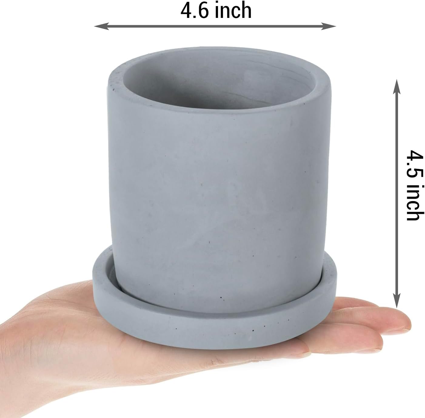 MyGift 4 Inch Unglazed Gray Concrete Planter, Cylindrical Cactus Herb 
