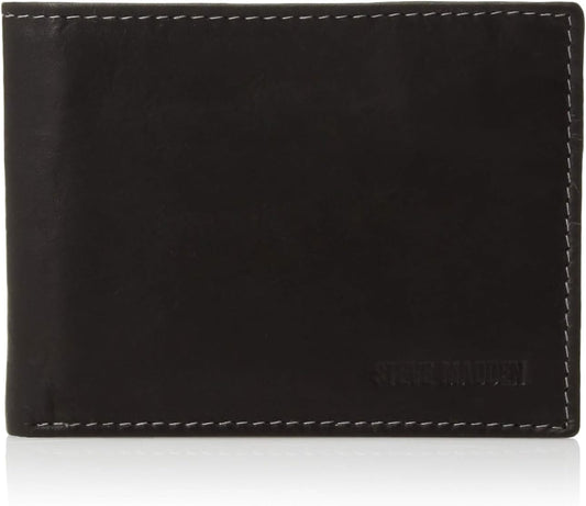 Steve Madden Men's Slim Leather Wallet with Extra Capacity Attached Fl